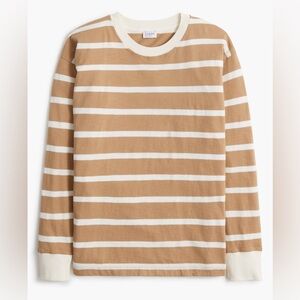 J. Crew Women's Tan and Cream Striped Long Sleeve Tee